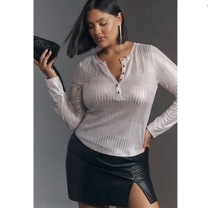 Pilcro Anthropologie The Andie Ribbed Henley Top Lavender Shimmer Pink XS